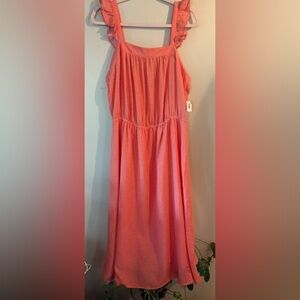 Old Navy Pink Lined Flutter Sleeveless Maxi Dress Casual Cottagecore Vacation
